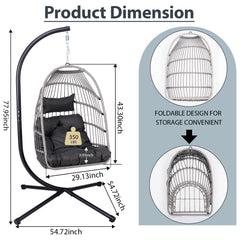 Outdoor Egg Hanging Chair with Stand, Patio Wicker Swing Egg Chair Indoor Swinging Chair Outdoor Hammock Egg Chair