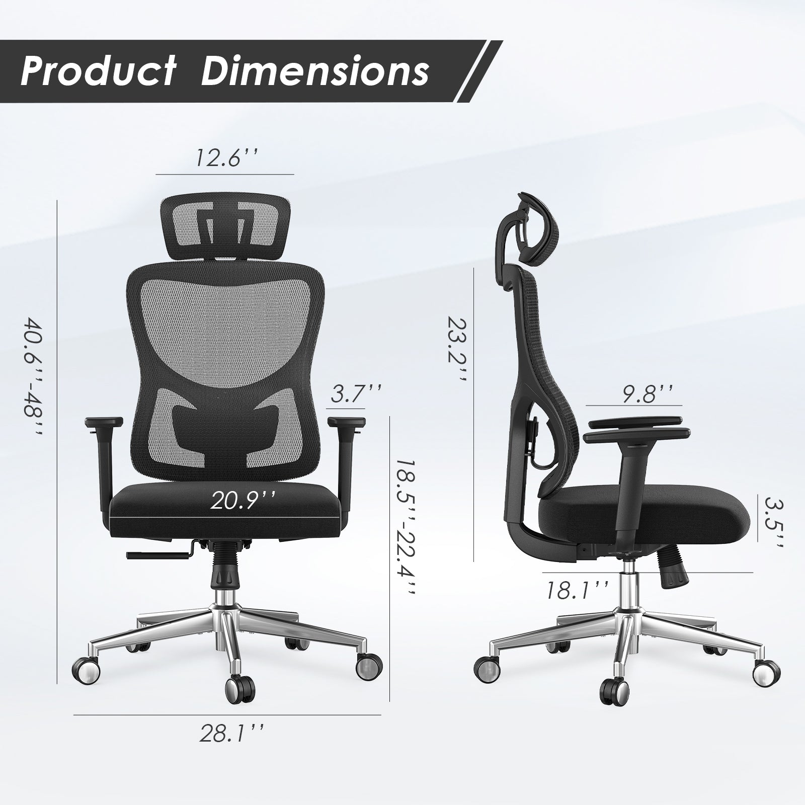 Ergonomic Office Chair,Mesh Desk Chair with Adjustable Lumbar Support and Headrest,Comfy Computer Chair with 3D Armrest Recling Swivel Chair for Home and Office, Black & Black