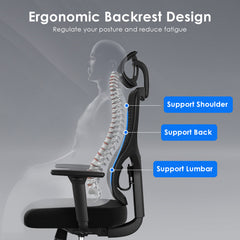 Ergonomic Office Chair,Mesh Desk Chair with Adjustable Lumbar Support and Headrest,Comfy Computer Chair with 3D Armrest Recling Swivel Chair for Home and Office, Black & Black