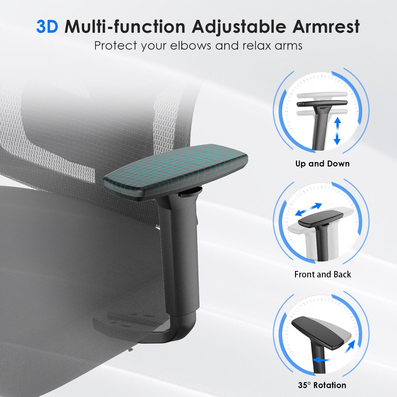 Ergonomic Office Chair,Mesh Desk Chair with Adjustable Lumbar Support and Headrest,Comfy Computer Chair with 3D Armrest Recling Swivel Chair for Home and Office, Black & Black