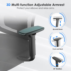 Ergonomic Office Chair,Mesh Desk Chair with Adjustable Lumbar Support and Headrest,Comfy Computer Chair with 3D Armrest Recling Swivel Chair for Home and Office, Black & Black