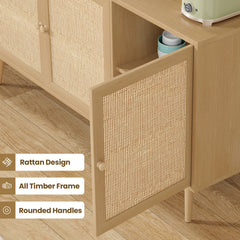 Sideboard Buffet Cabinet with 3 Rattan Doors,Modern Kitchen Storage Console Cabinet for Entryway Living Room (Large,Natural)