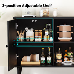 Sideboard Buffet Cabinet with 3 Rattan Doors,Modern Kitchen Storage Console Cabinet for Entryway Living Room (Large,Black)