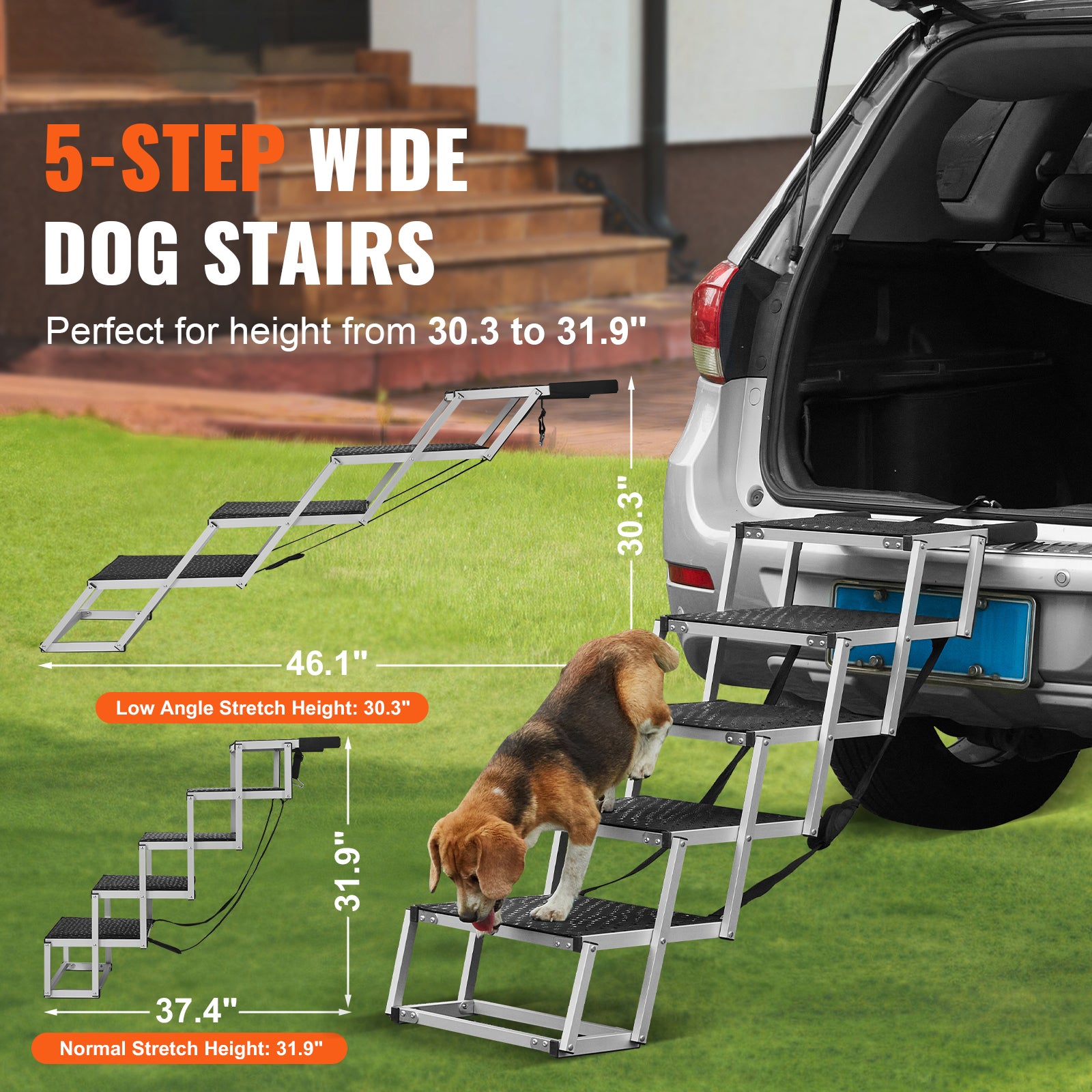 Dog Stair for Cars 5-step Folding Dog Steps Aluminum Loads up to 150 lbs