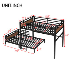 Full over Full Metal Bunk Bed/Metal Loft Bed,Separable Bunk Beds,with raised security fence,Walnut Color