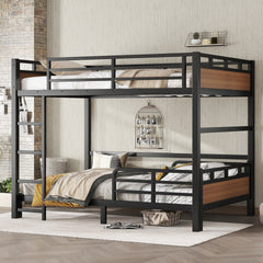 Full over Full Metal Bunk Bed/Metal Loft Bed,Separable Bunk Beds,with raised security fence,Walnut Color