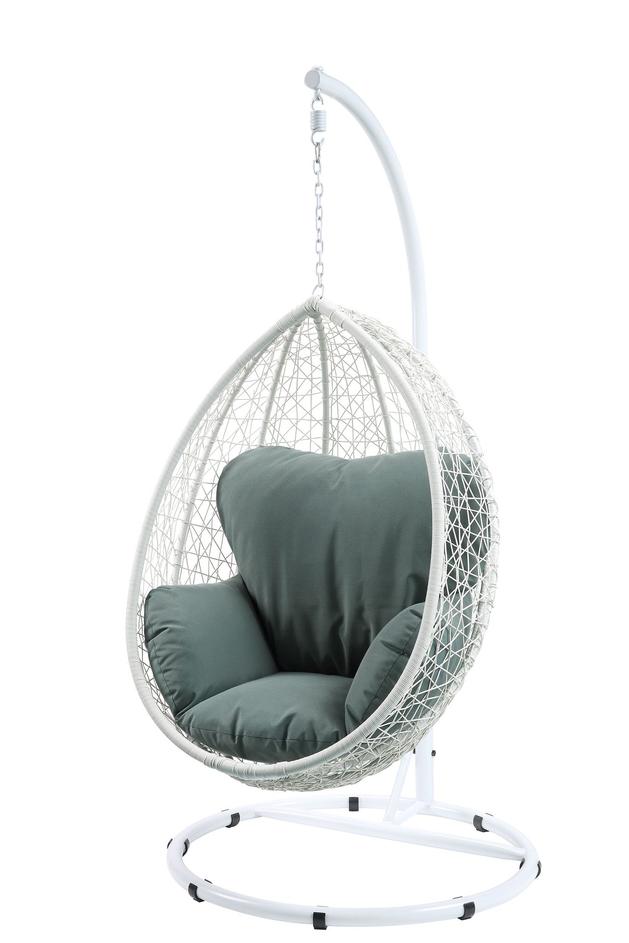 Simona Green Fabric & White Wicker Hanging Chair