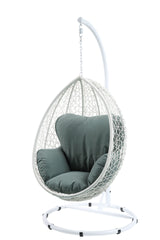 Simona Green Fabric & White Wicker Hanging Chair