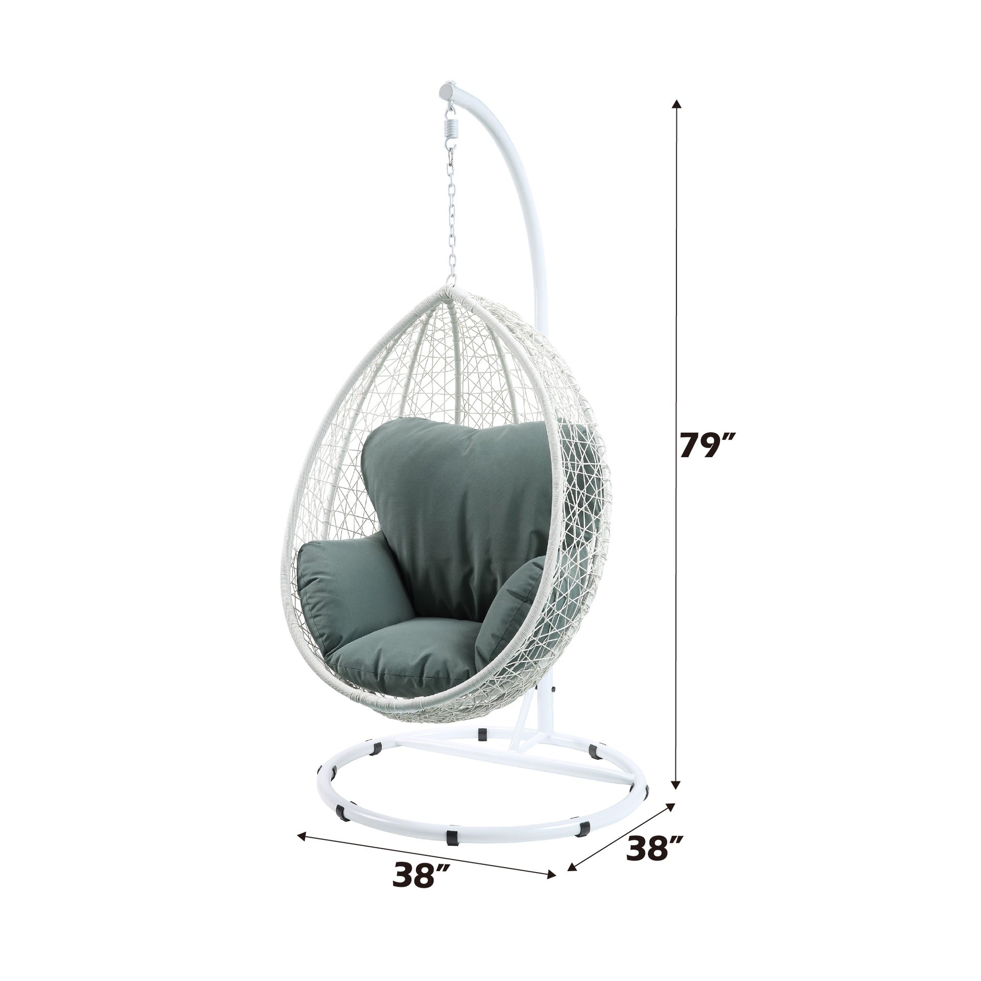 Simona Green Fabric & White Wicker Hanging Chair
