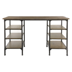 Modern Traditional Aesthetic 1pc Counter Height Writing Desk with 6x Shelves Natural Finish and Rustic Black Metal Finish
