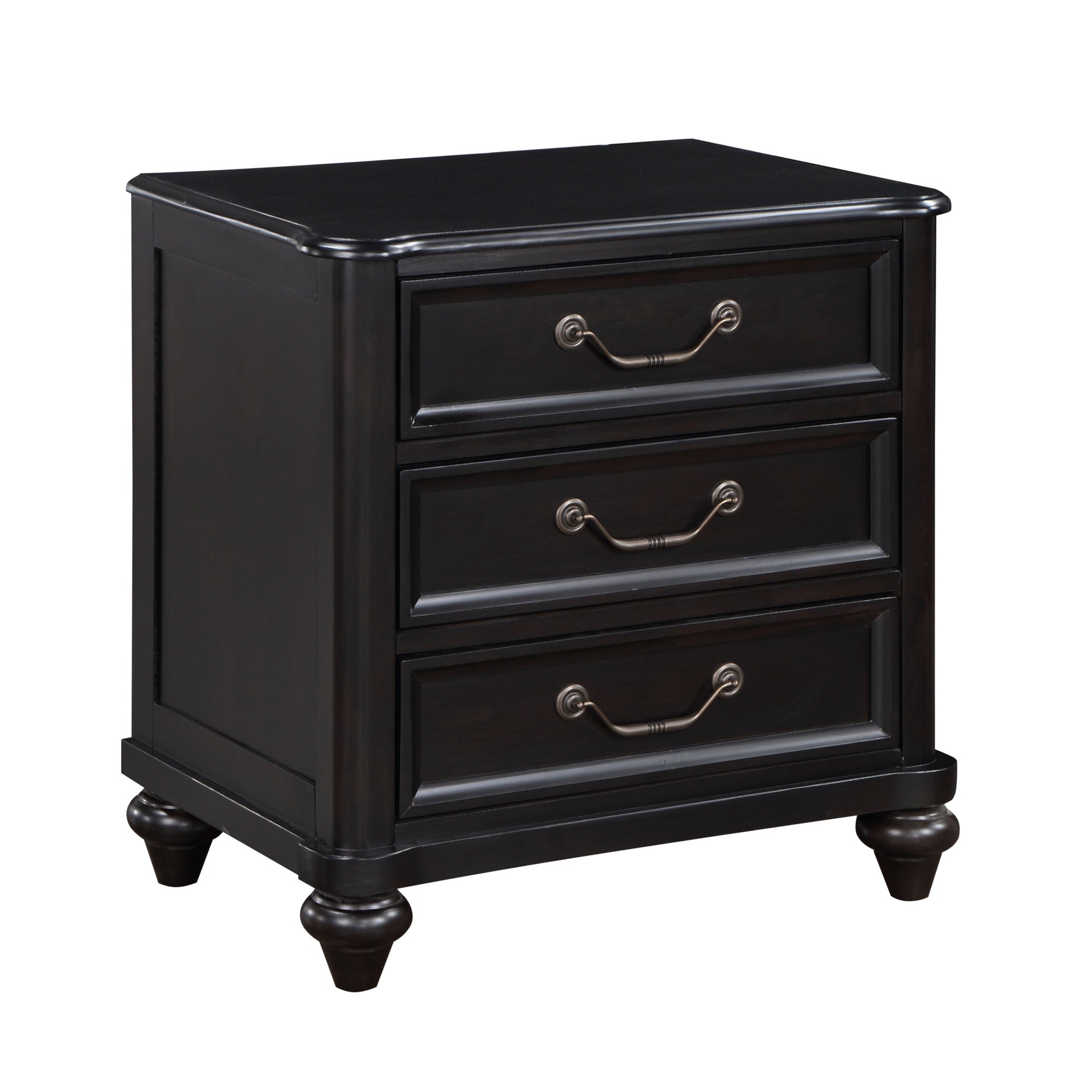 Charcoal Brown Finish Traditional Bedroom Furniture 1pc Nightstand of 3 Drawers Antique Handles Classic Design Bedside Table