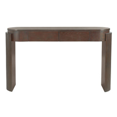 TREXM Entryway Table with Natural Wood Grain Finish, Console Table with Fluted Design, Oval Top and 2 Drawers for Entryway and Living Room (Espresso)
