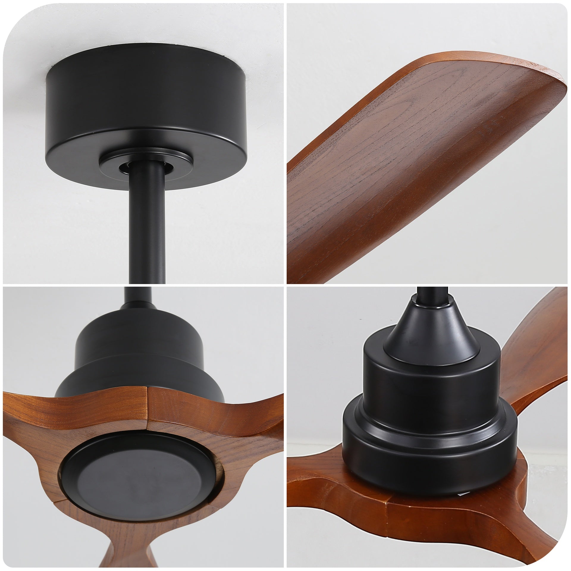 48 Inch Ceiling Fan Without Light, 3 Solid Wood Blades Indoor&Outdoor Ceiling Fan 6-speed Reversible DC Motor for Living Room