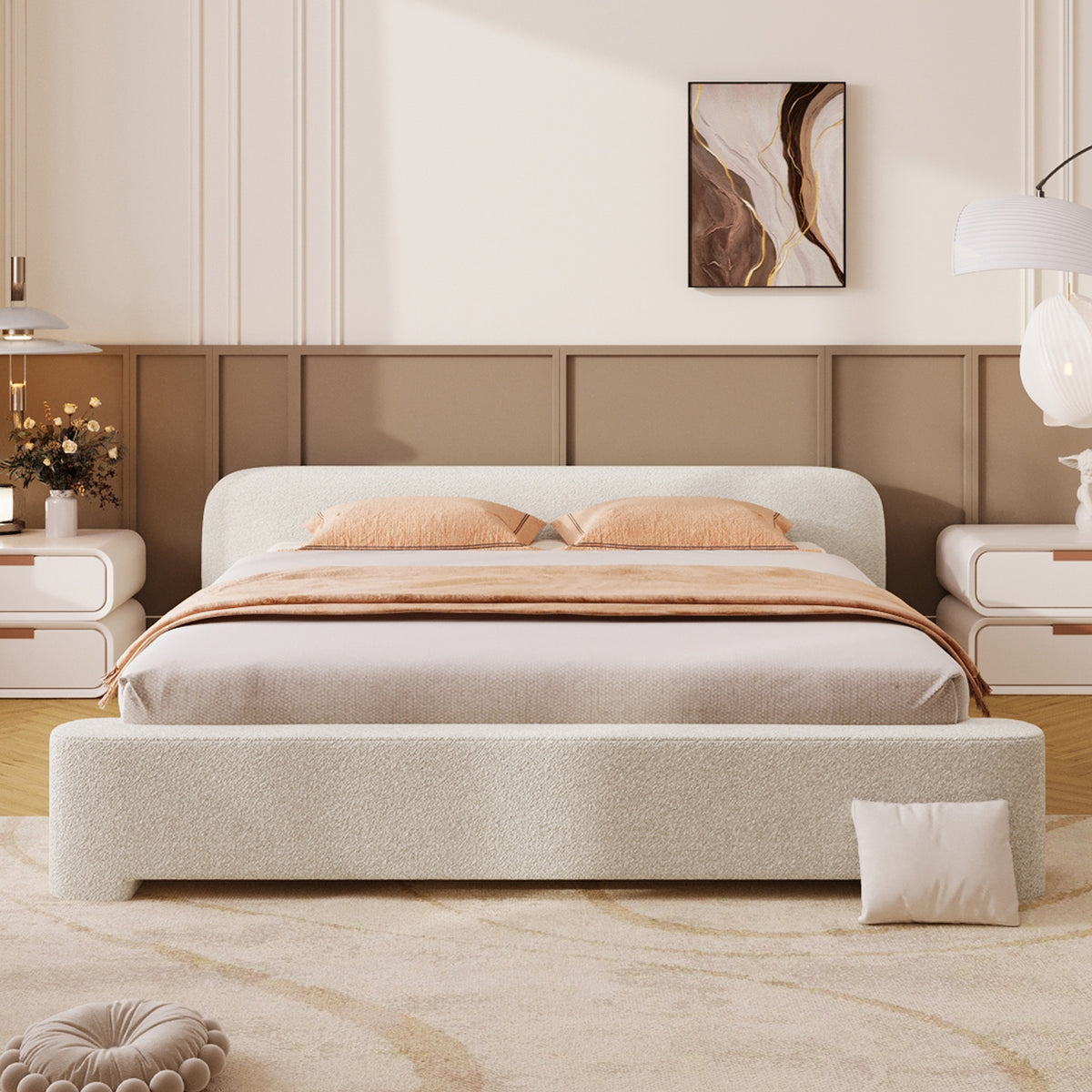 [Cozy White Bouce Upholstered Bed[ - A Dreamy Addition to Your Bedroom, QUEEN