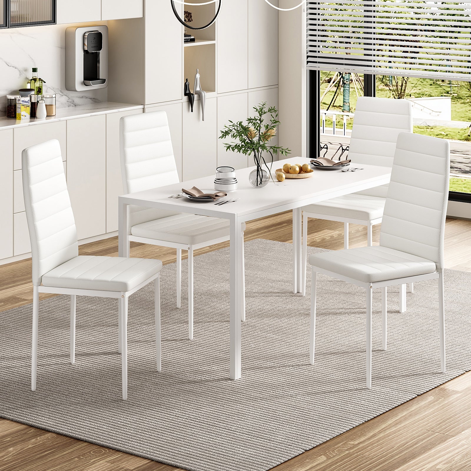 Set of 4 White PU Leather Dining Chairs for Kitchen, Modern Side Chairs with Sturdy Metal Frame