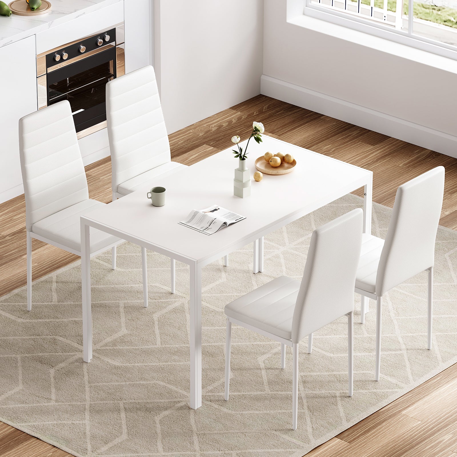 Set of 4 White PU Leather Dining Chairs for Kitchen, Modern Side Chairs with Sturdy Metal Frame