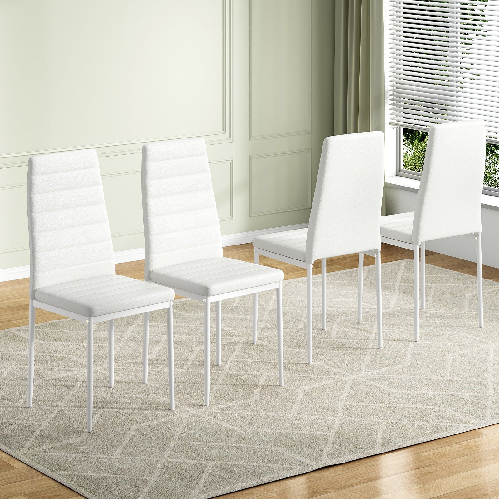 Set of 4 White PU Leather Dining Chairs for Kitchen, Modern Side Chairs with Sturdy Metal Frame