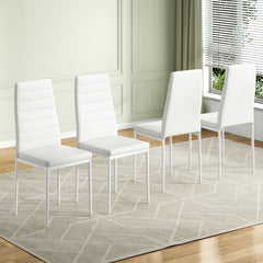 Set of 4 White PU Leather Dining Chairs for Kitchen, Modern Side Chairs with Sturdy Metal Frame