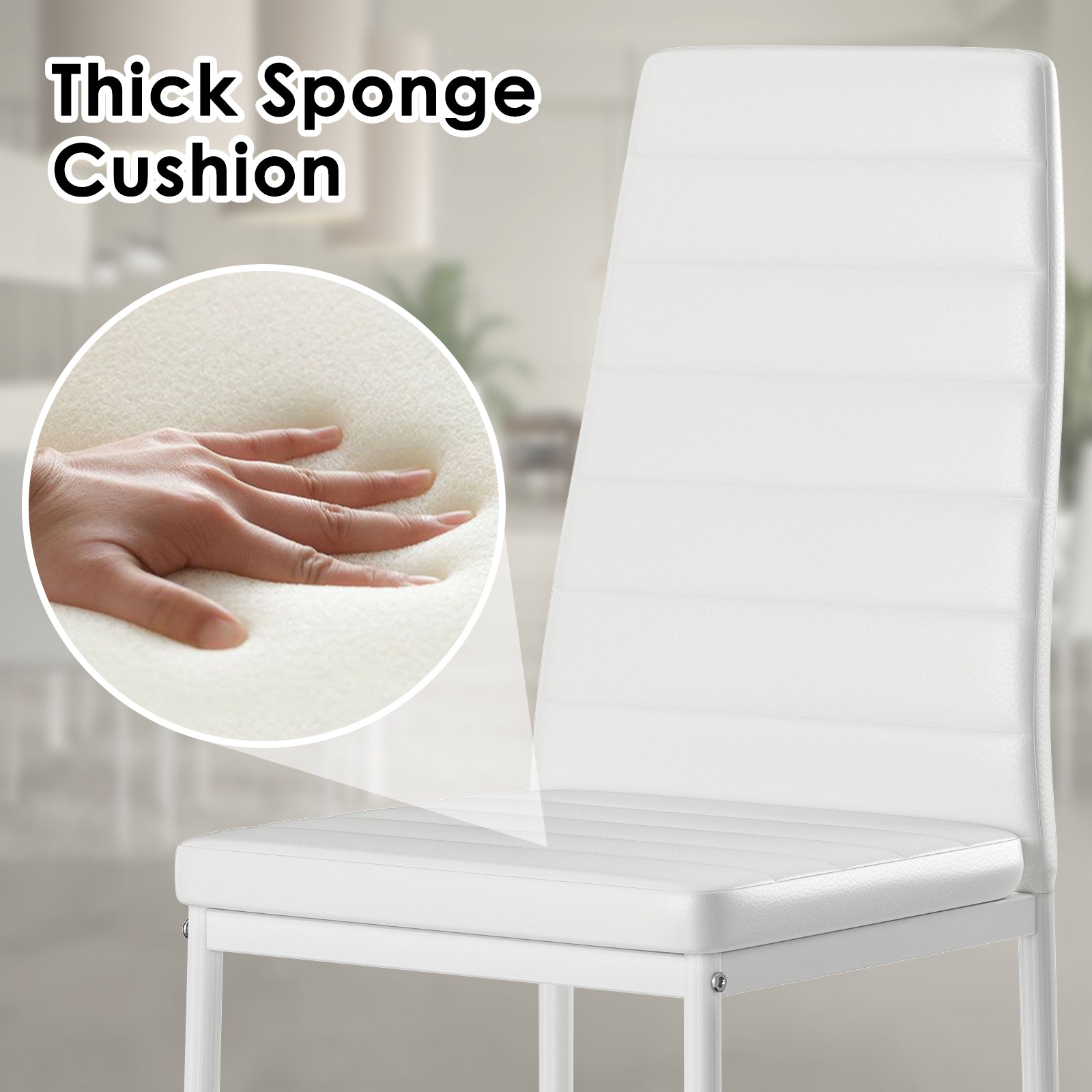 Set of 4 White PU Leather Dining Chairs for Kitchen, Modern Side Chairs with Sturdy Metal Frame