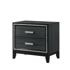 Contemporary Bedroom Furniture Black Finish Nightstand with Two Drawers Wooden 1pc Shimmering Silver Trim Accent