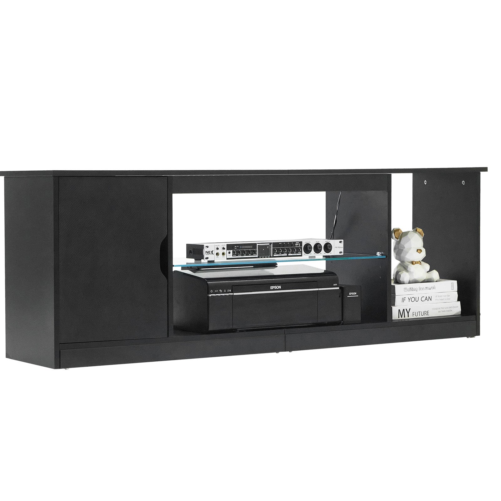 TV Stand for TVs up to 65 in Modern Entertainment Center with Glass Shelf