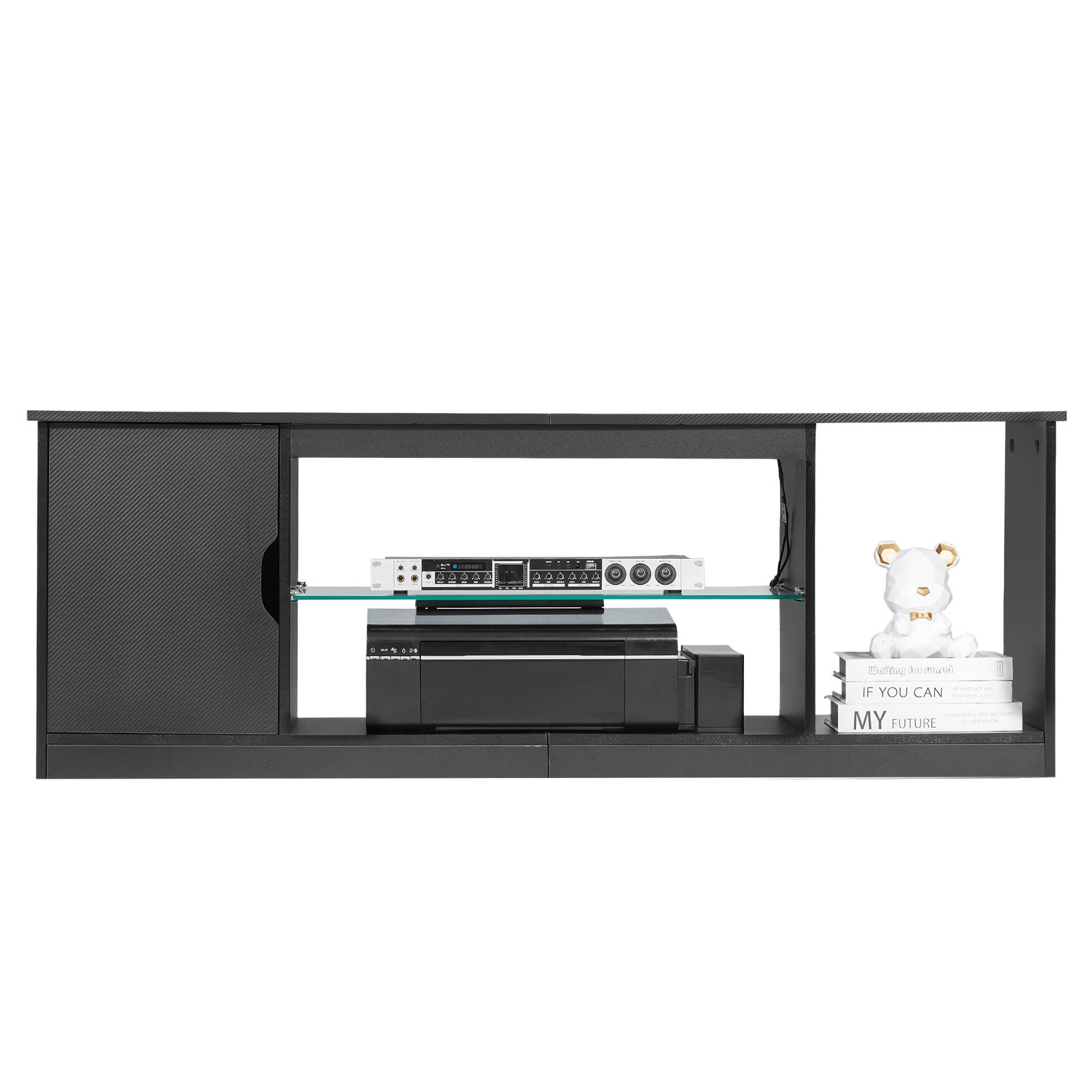 TV Stand for TVs up to 65 in Modern Entertainment Center with Glass Shelf