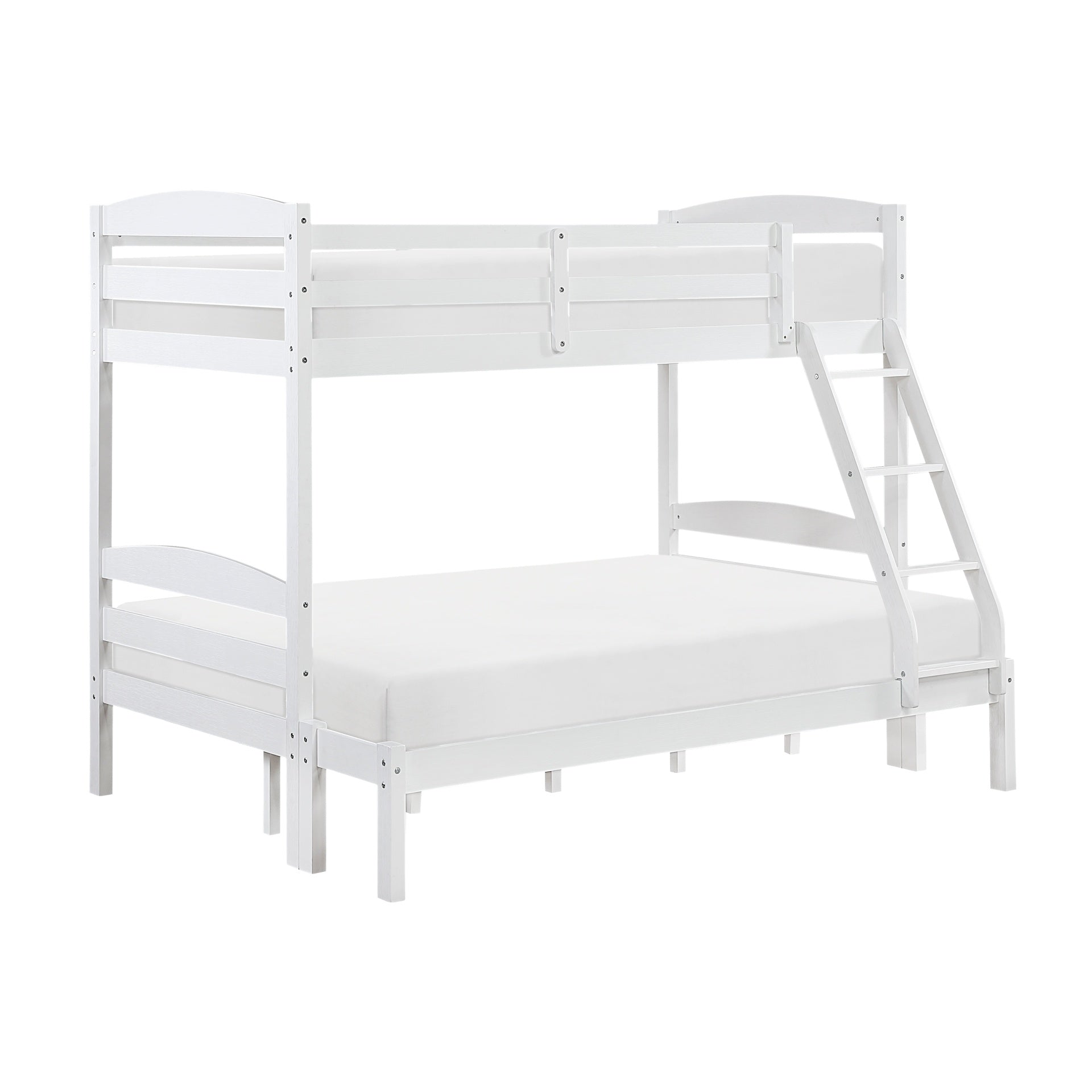 Twin over Full Bunk Bed with Guard Rails 1pc Sturdy Wood Frame White Finish Youth Bedroom Furniture