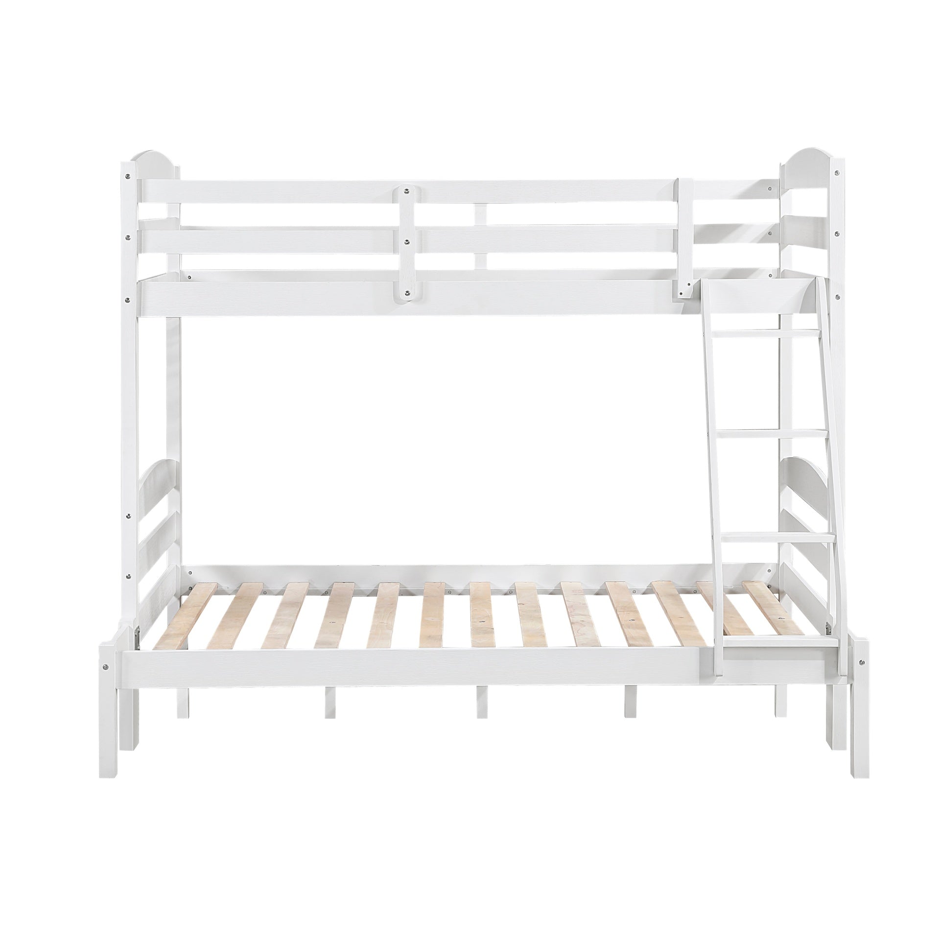 Twin over Full Bunk Bed with Guard Rails 1pc Sturdy Wood Frame White Finish Youth Bedroom Furniture