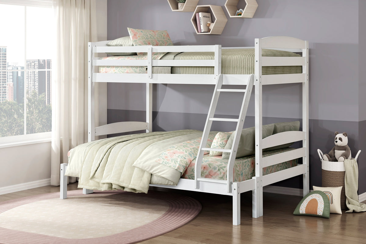 Twin over Full Bunk Bed with Guard Rails 1pc Sturdy Wood Frame White Finish Youth Bedroom Furniture