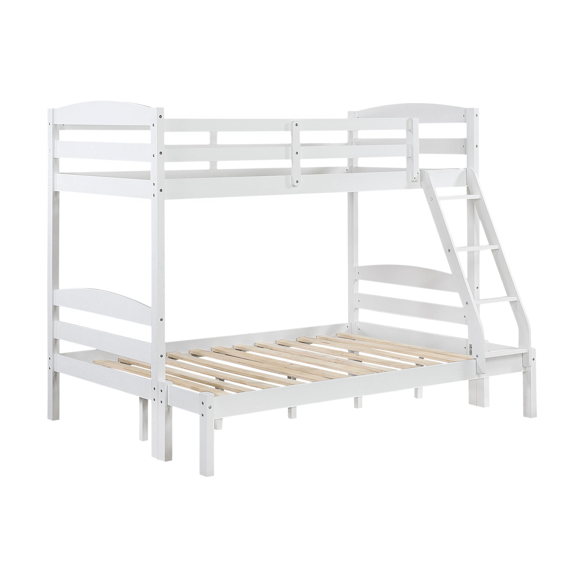 Twin over Full Bunk Bed with Guard Rails 1pc Sturdy Wood Frame White Finish Youth Bedroom Furniture