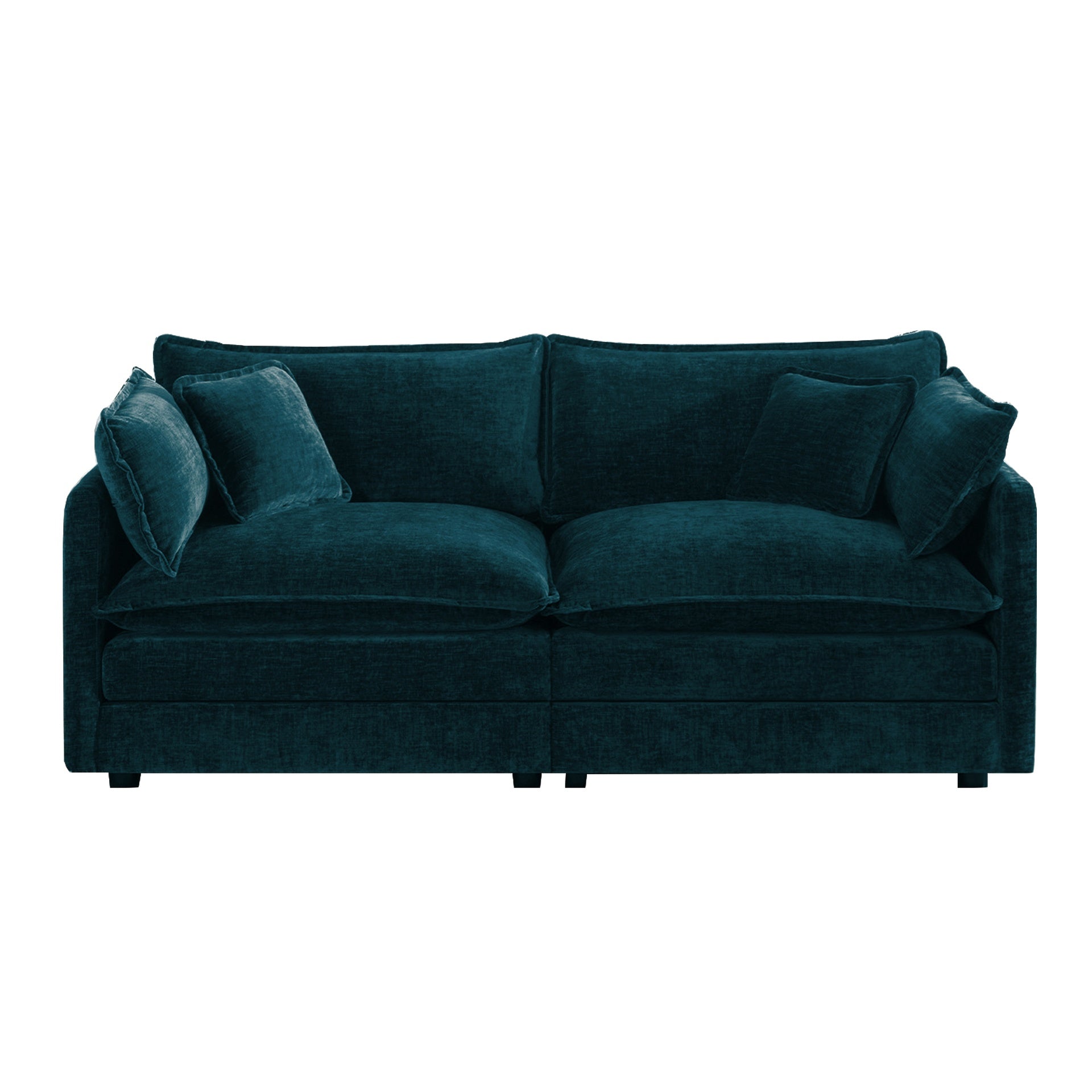 Modern Fabric Loveseat Sofa Couch for Living Room, Upholstered Large Size Deep Seat 2-Seat Sofa with 4 Pillows ,Blue Chenille