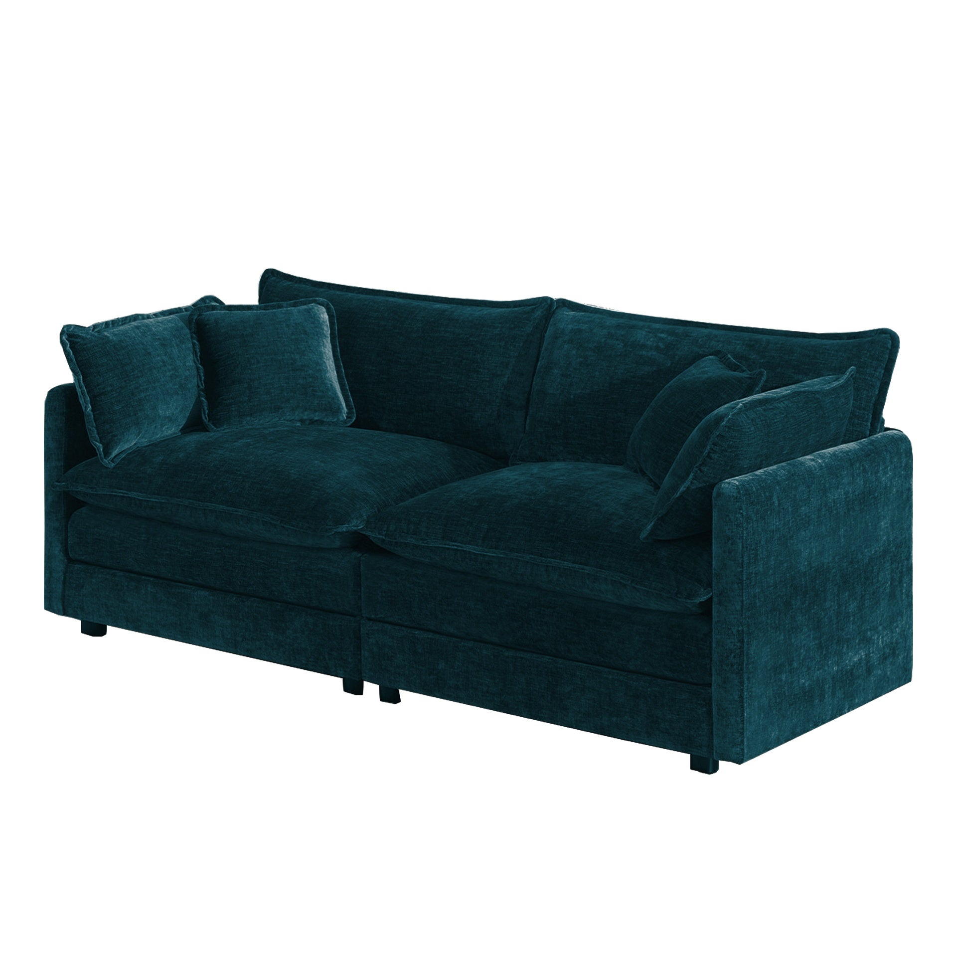 Modern Fabric Loveseat Sofa Couch for Living Room, Upholstered Large Size Deep Seat 2-Seat Sofa with 4 Pillows ,Blue Chenille