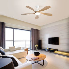 52 Inch Modern Led Ceiling Fan With 3 Color Dimmable 5 ABS Blades Remote Control Reversible DC Motor White For Bedroom