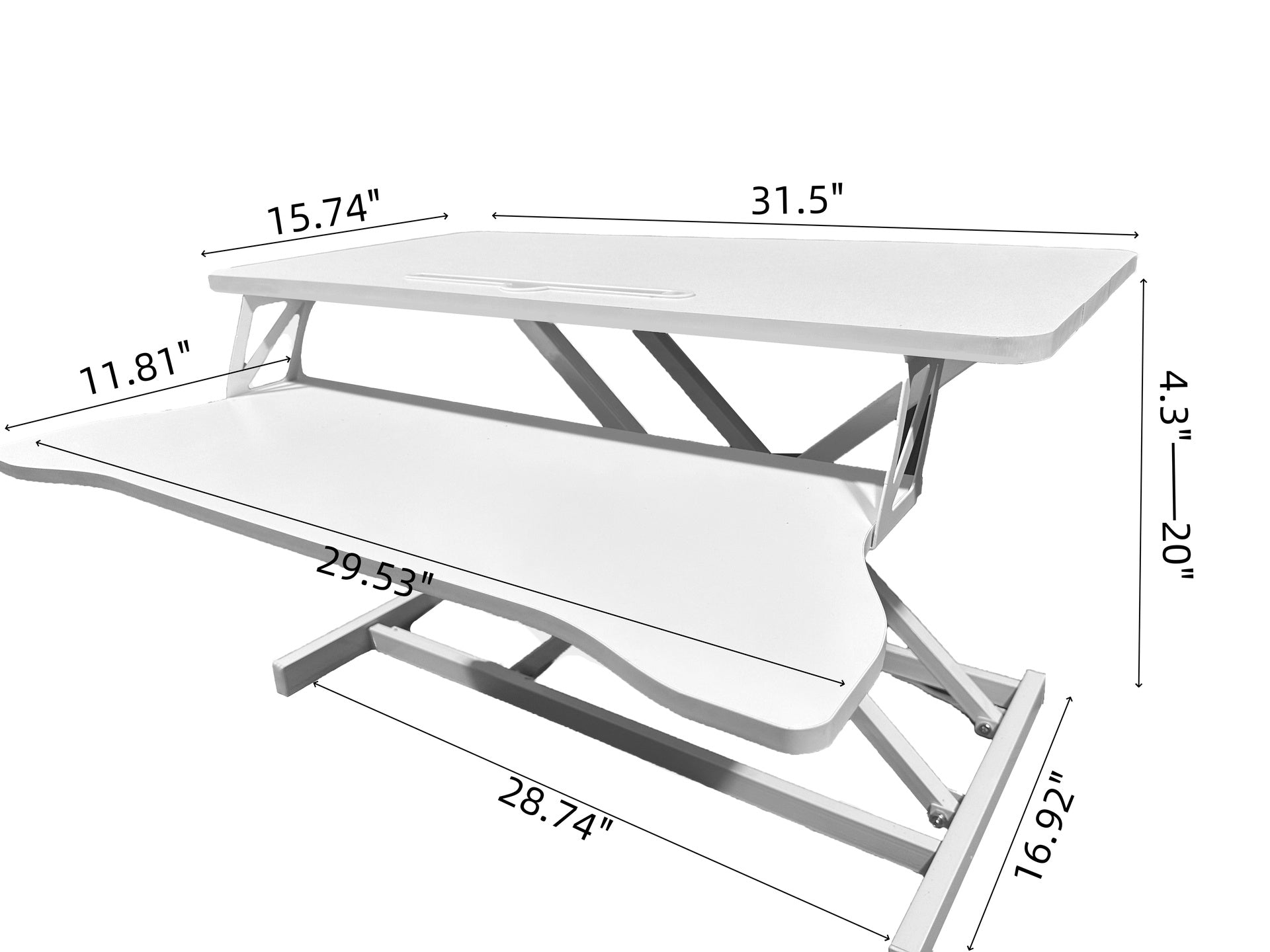 32 Inch Desk Converter, Height Adjustable Sit to Stand Riser, Dual Monitor and Laptop Workstation with Wide Keyboard Tray, Standing Computer Desk, WHITE