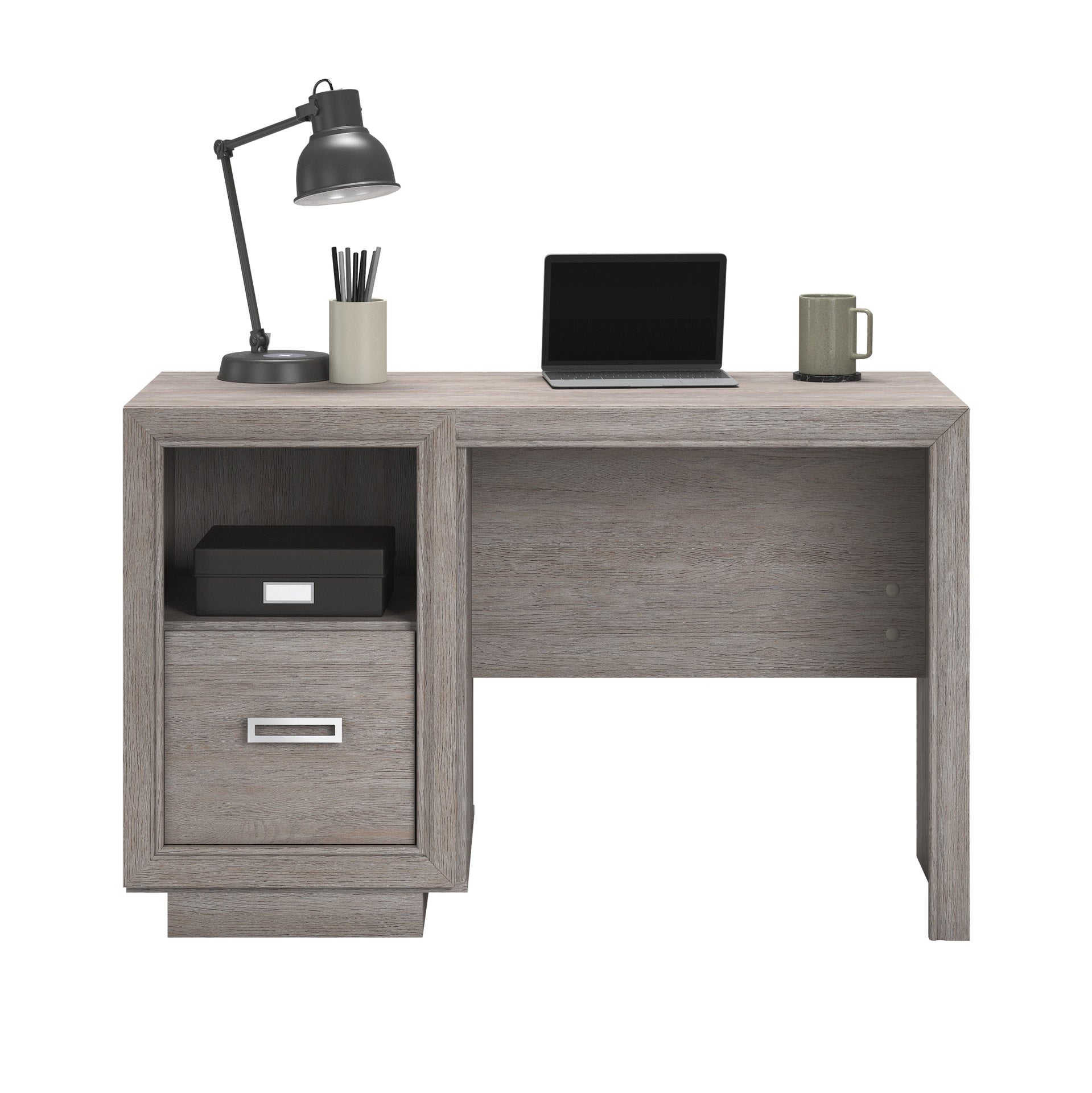 Modern Desk with a File Drawer, Brown finish