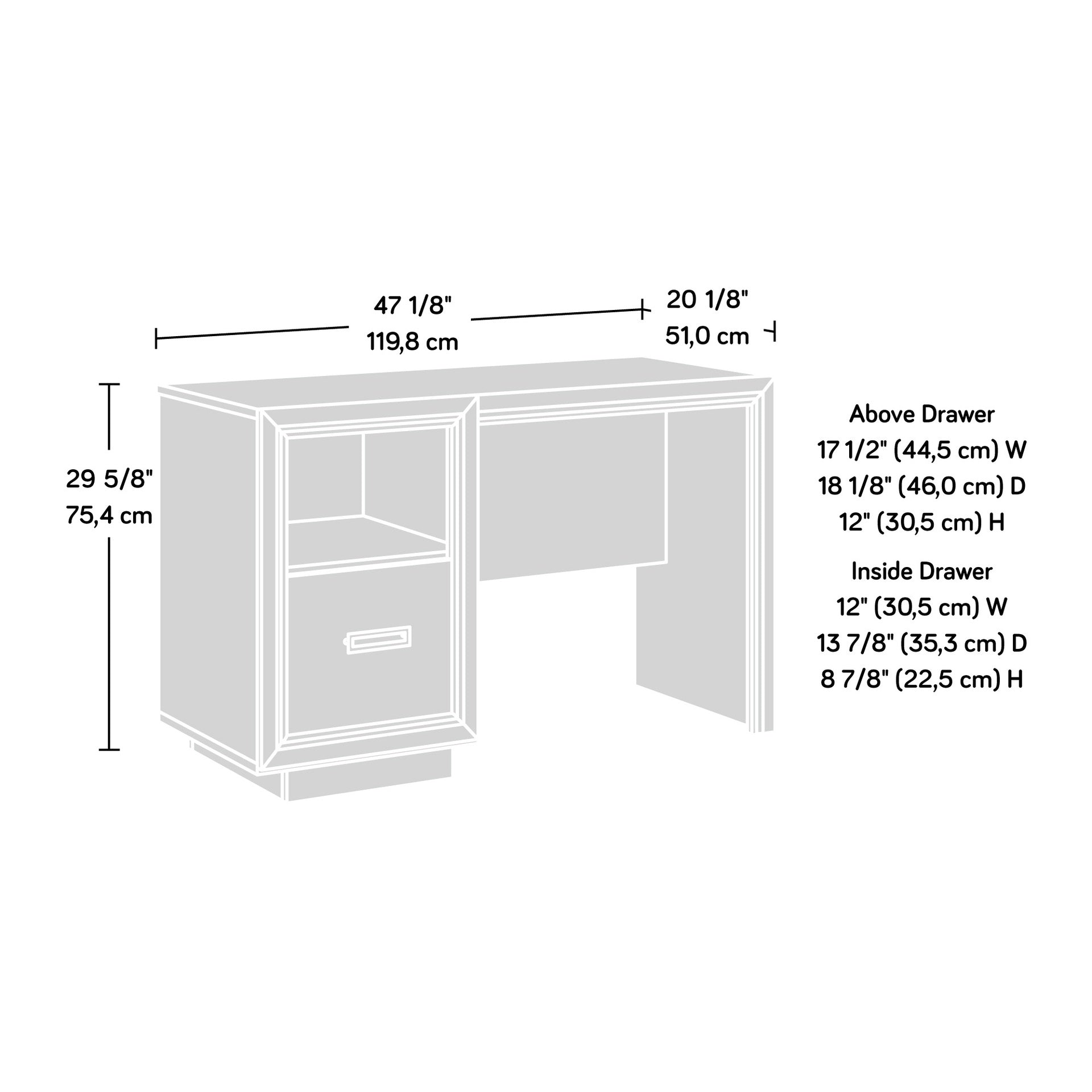 Modern Desk with a File Drawer, Brown finish