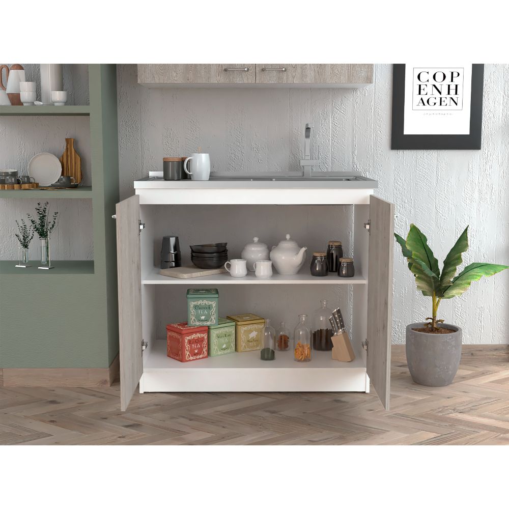 Oklahoma Utility Sink, Double Door Cabinet, Stainless Steel Countertop