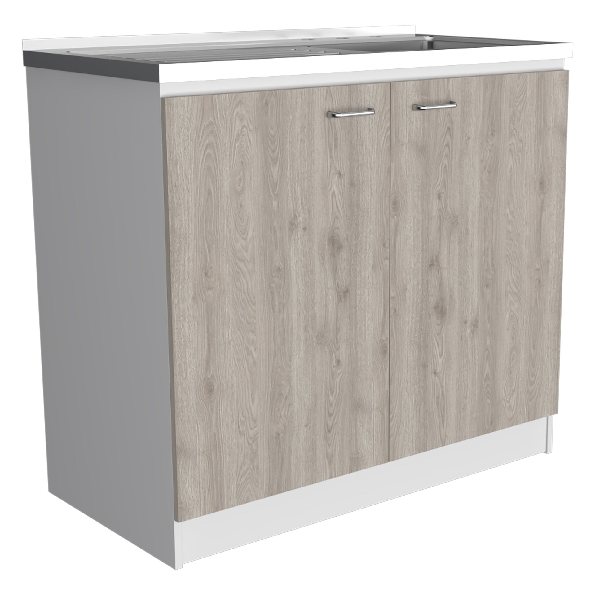 Oklahoma Utility Sink, Double Door Cabinet, Stainless Steel Countertop