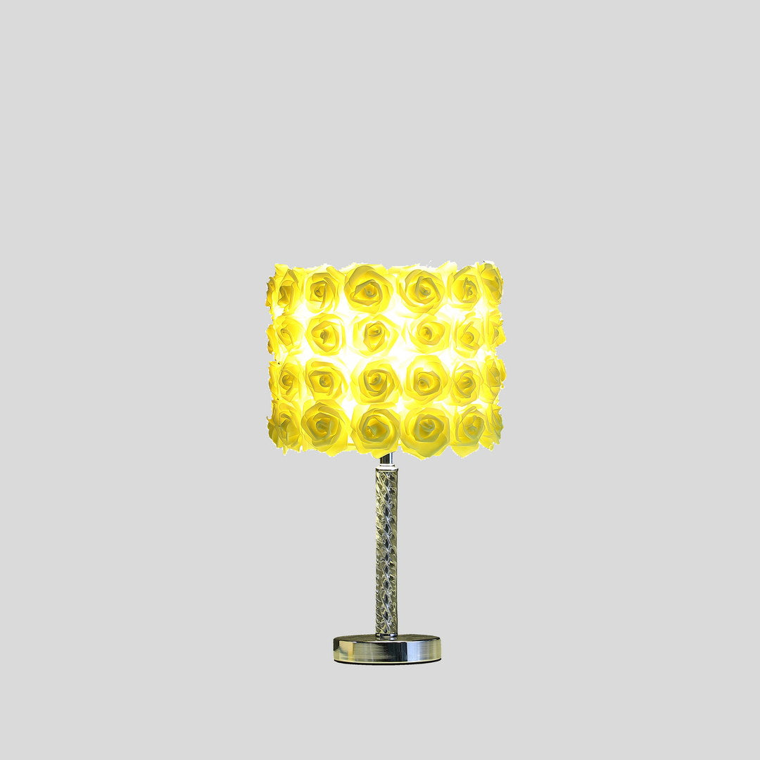 18.25" Yellow Roses in Bloom Acrylic / Metal Table Lamp