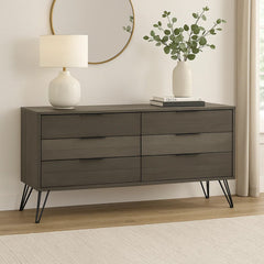 Contemporary Style Solid Wood Dresser with Metal Hairpin Legs, Grey