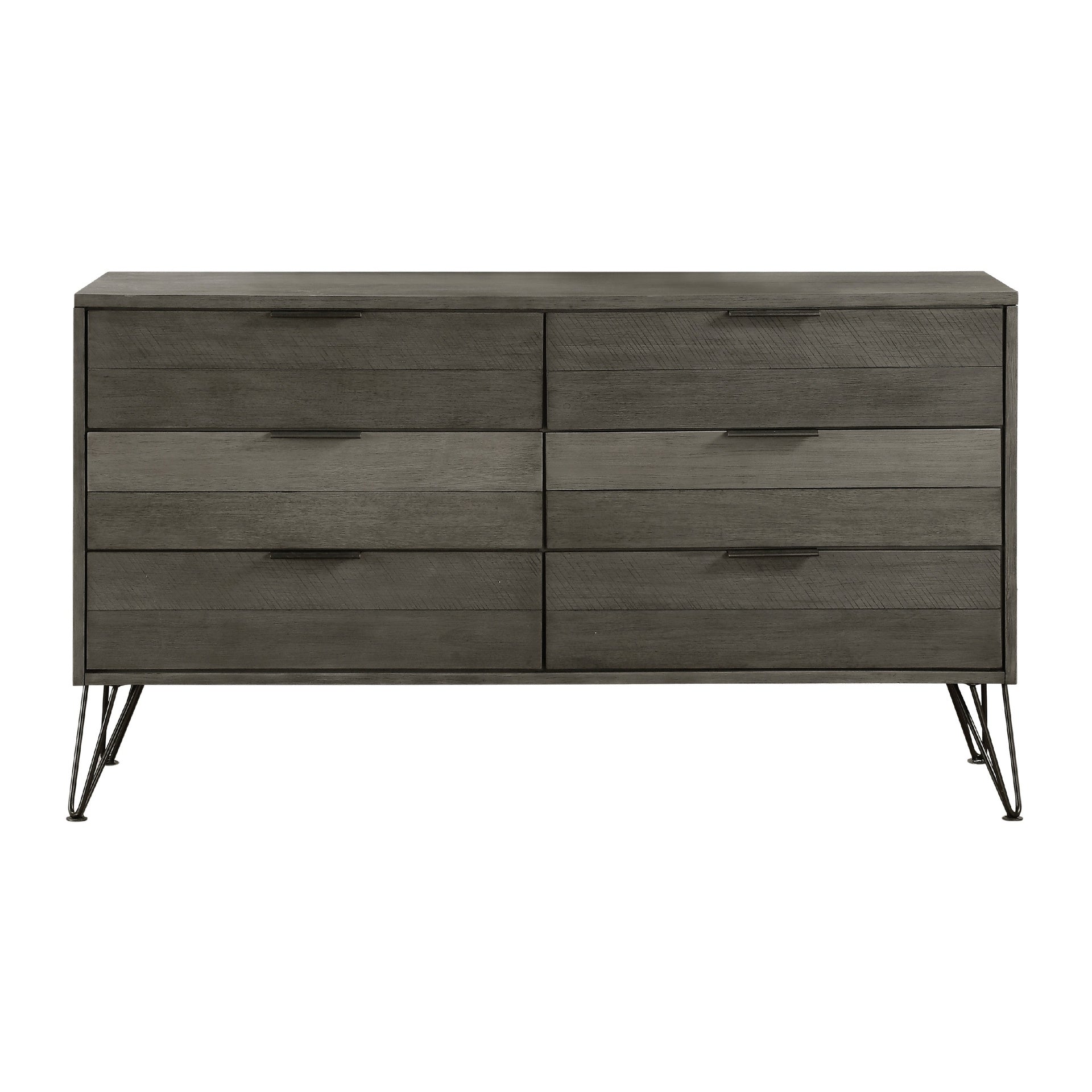 Contemporary Style Solid Wood Dresser with Metal Hairpin Legs, Grey