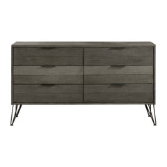Contemporary Style Solid Wood Dresser with Metal Hairpin Legs, Grey