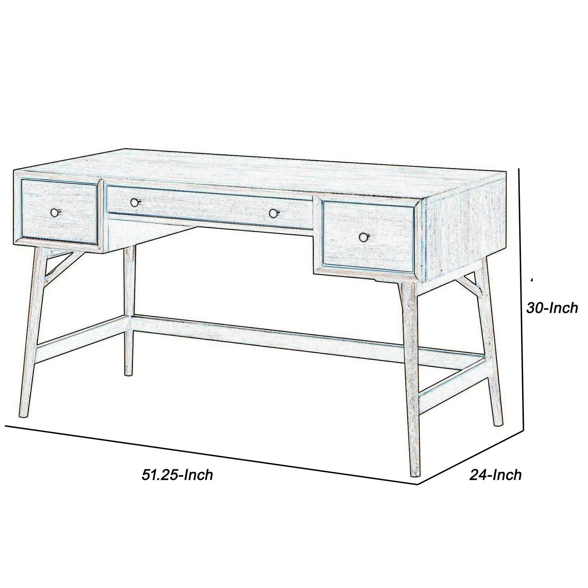 3 Drawer Wooden Writing Desk with Splayed Legs, Walnut Brown
