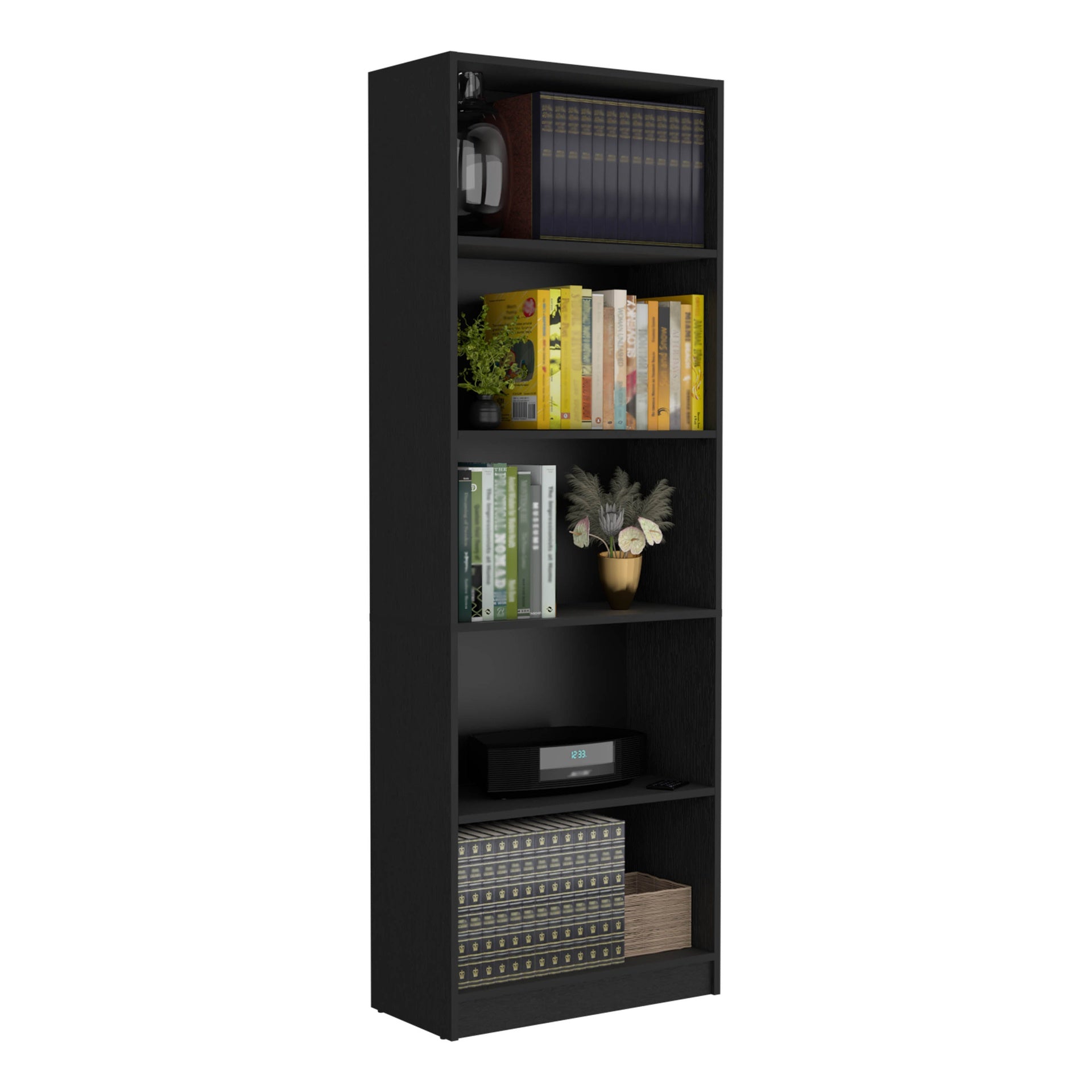Vinton 4-Tier Bookcase with Modern Storage for Books and Decor, Black
