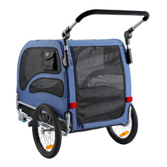 Dog Bike Trailer, Supports up to 100 lbs, 2-in-1 Pet Stroller Cart Bicycle Carrier, Easy Folding Cart Frame with Quick Release Wheels, Universal Bicycle Coupler, Reflectors, Flag, Blue/Black