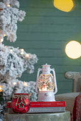 4.7x4.7x8.3"H Christmas Plastic/Resin White Lantern With Snowman & Tree Led/Water Spinning/6 Hours Timer, 3*AA Batteries Required