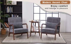 Mid-Century Modern Accent Chair, Arm Chair Living Room Chairs with Pillow Upholstered Reading Chair with Solid Wood Frame &  Living Room Bedroom Balcony (Antique Dark Grey)