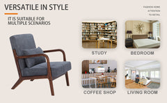Mid-Century Modern Accent Chair, Arm Chair Living Room Chairs with Pillow Upholstered Reading Chair with Solid Wood Frame &  Living Room Bedroom Balcony (Antique Dark Grey)