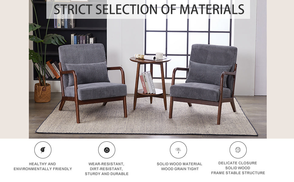 Mid-Century Modern Accent Chair, Arm Chair Living Room Chairs with Pillow Upholstered Reading Chair with Solid Wood Frame &  Living Room Bedroom Balcony (Antique Dark Grey)