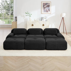Three-seat modular sofa with 3 Ottomans corduroy fabric no assembly pet-friendly ultra-wide curved armrests 32D high-resilience sponge living rooms media rooms,Black